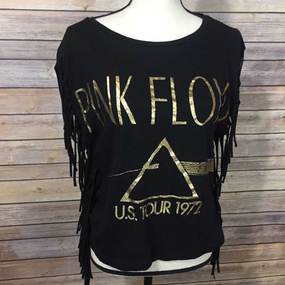 Pink Floyd Fringe Sleeveless Black Gold Band Top M - Picture 2 of 5